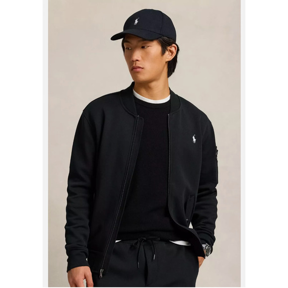 Polo Ralph Lauren Sz LARGE Black Double Knit Full Zip Sweatshirt Bomber Jacket - Picture 8 of 8